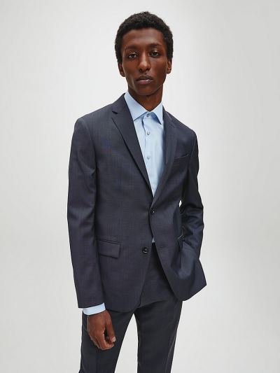 Calvin Klein Ruhák HU190120 | Calvin Klein Fitted Textured Wool Férfi Blézer Szürke